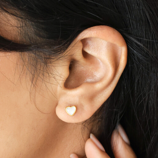 Gold Sterling Silver Pearl Heart Stud Earrings Lisa Angel
