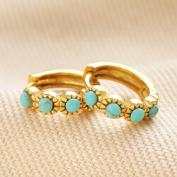 Gold Sterling Silver Teal Stone Huggie Hoop Earrings