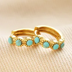 Gold Sterling Silver Teal Stone Huggie Hoop Earrings