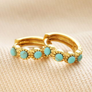 Gold Sterling Silver Teal Stone Huggie Hoop Earrings