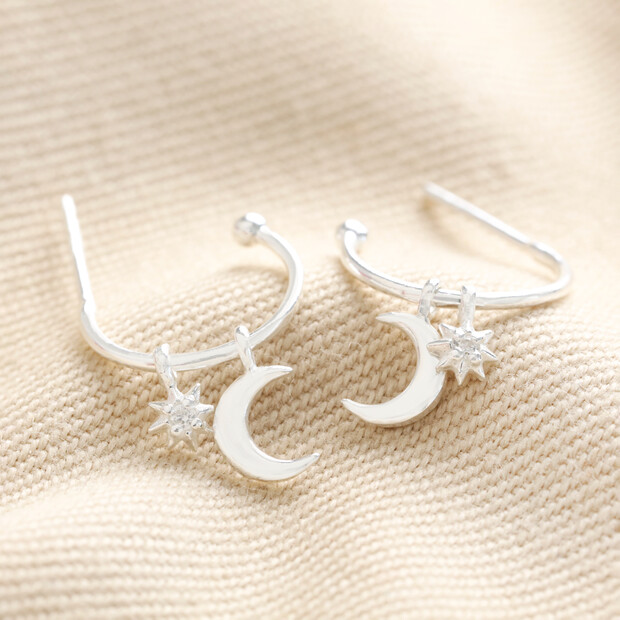 Sterling Silver Moon and Star Charm Hoops Sterling Silver Moon and Star Charm Hoops
