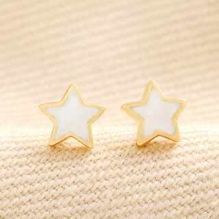 Gold Sterling Silver Mother of Pearl Star Stud Earrings