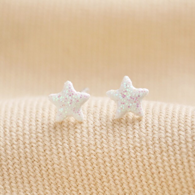 Sterling Silver Glitter Enamel Star Stud Earrings 