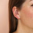 Close up of model wearing Sterling Silver Crystal Dog Stud Earrings 