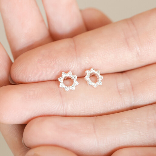 Model Holding Earrings Model Holding Sterling Silver Crystal Sunbeam Stud Earrings