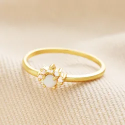Gold Sterling Silver Crystal and Opal Cluster Ring