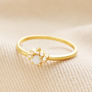Gold Sterling Silver Crystal and Opal Cluster Ring