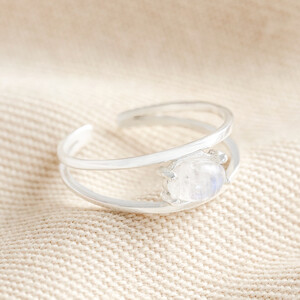 Sterling Silver Adjustable Opal Double Band Ring
