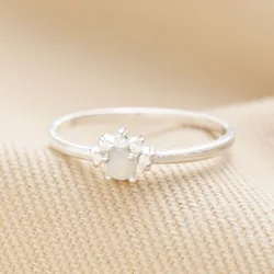 Sterling Silver Crystal and Opal Cluster Ring