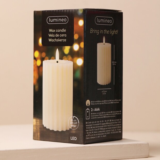 Cream Ribbed Wax LED Pillar Candle | Homeware | Lisa Angel