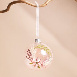 Pink Floral Wreath Glass Bauble