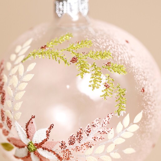Close Up of Wreath Detail on Pink Floral Wreath Glass Bauble