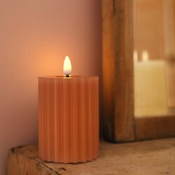 Pink Ribbed Wax LED Pillar Candle