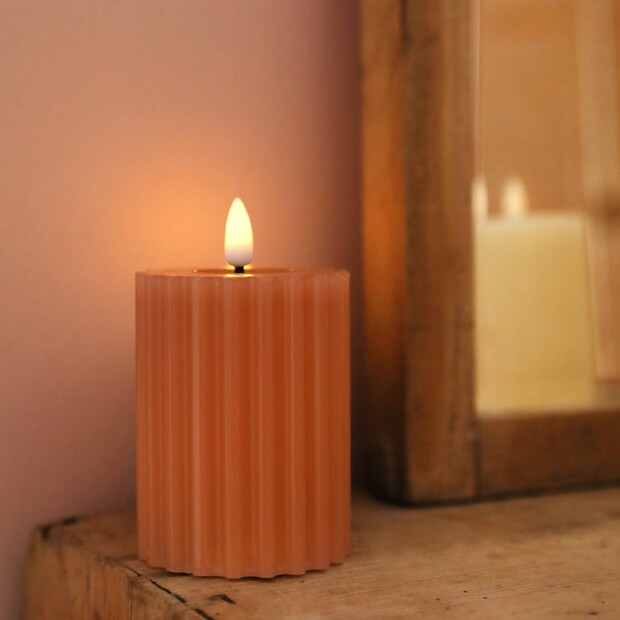 Pink Ribbed Wax LED Pillar Candle Pink Ribbed Wax LED Pillar Candle