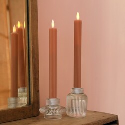 Set of Two Pink Ribbed Wax LED Dinner Candles