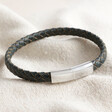 Men's Navy Antiqued Woven Leather Bracelet on neutral coloured fabric