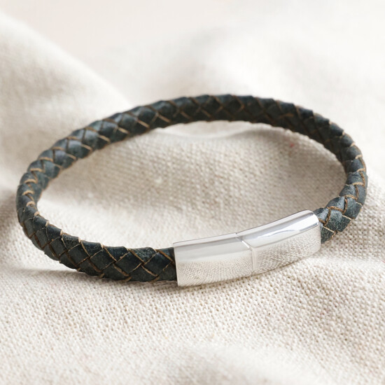 Antiqued Woven Leather Bracelet - Navy M/L