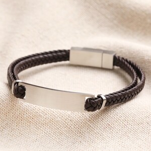 Men's Double Braided Leather Bracelet in Brown - L/XL
