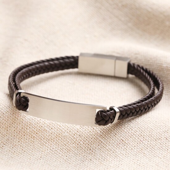 Men's Double Braided Leather Bracelet in Brown