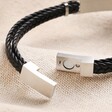 Close up of clasp on Men's Double Braided Leather Bracelet in Black