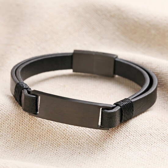 Men's Double Leather Bracelet in Black - S/M