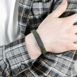 Men's Khaki Thick Woven Leather Bracelet on model with hand on arm
