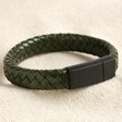 Men's Khaki Thick Woven Leather Bracelet on natural coloured fabric