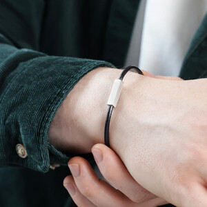 Men's Leather Cord and Bar Bracelet in Black