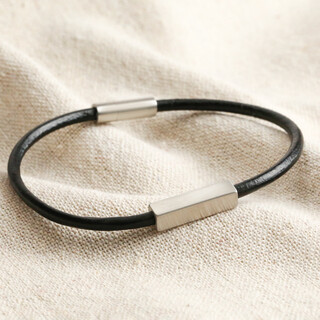 Men's Leather Cord and Bar Bracelet in Black