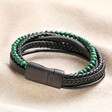 Showing clasp on back of Men's Malachite Bead and Leather Layered Bracelet in Black