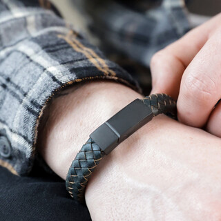 Men's Navy Antiqued Thick Woven Leather Bracelet