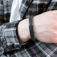 Men's Navy Antiqued Thick Woven Leather Bracelet on model