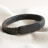 Men's Navy Antiqued Thick Woven Leather Bracelet on neutral coloured fabric