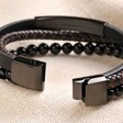 Close up of clasp on Men's Onyx Bead and Leather Triple Layered Bracelet open