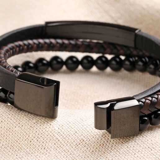 Mens Bracelet ? Handmade Black outlets Onyx Leather Mens