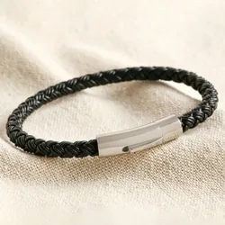 Men's Rustic Braided Leather Bracelet in Black