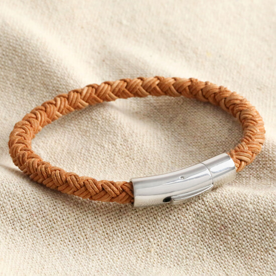 Men's Rustic Braided Leather Bracelet in Brown - M