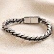 Men's Stainless Steel Black Cord Curb Chain Bracelet 