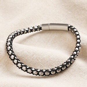 Men's Stainless Steel Silver and Black Ball Chain Bracelet S/M