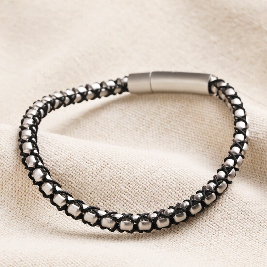 Men's Stainless Steel Silver and Black Ball Chain Bracelet L/XL