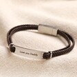 Personalised Men's Double Braided Leather Bracelet with love you daddy personalisation