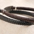 Close up of brown and black braided bands on Personalised Men's Double Braided Leather Bracelet 