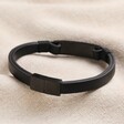 Personalised Men's Double Leather Bracelet in black on beige coloured fabric