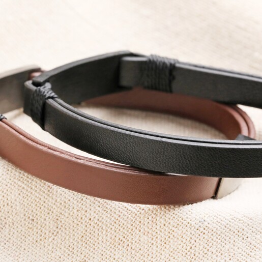 Close Up Close up of bands on Personalised Men's Double Leather Bracelets