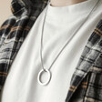 Close up of Men's Stainless Steel Hoop Pendant Necklace on Model