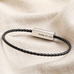 Engraved Men's Black Leather Bracelet | Lisa Angel