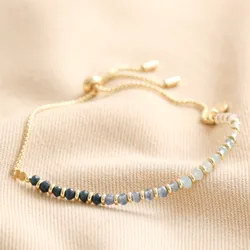 Navy Ombre Stone Beaded Bracelet in Gold