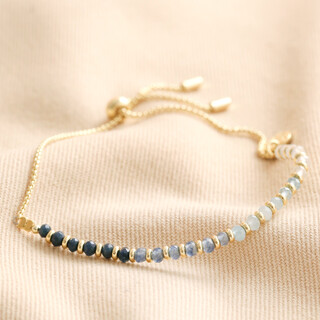 Navy Ombre Stone Beaded Bracelet in Gold