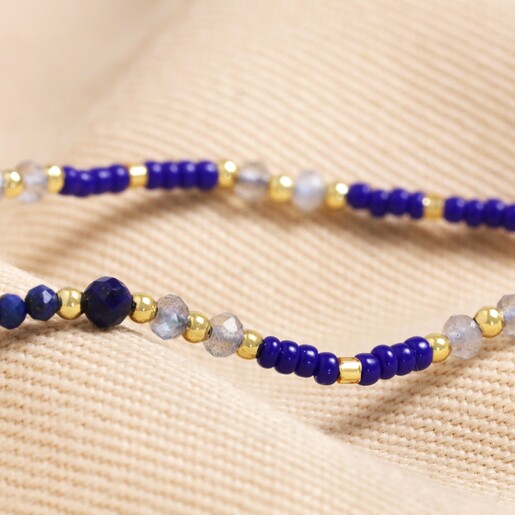 Close up of beads on Third Eye Chakra Beaded Necklace in Gold