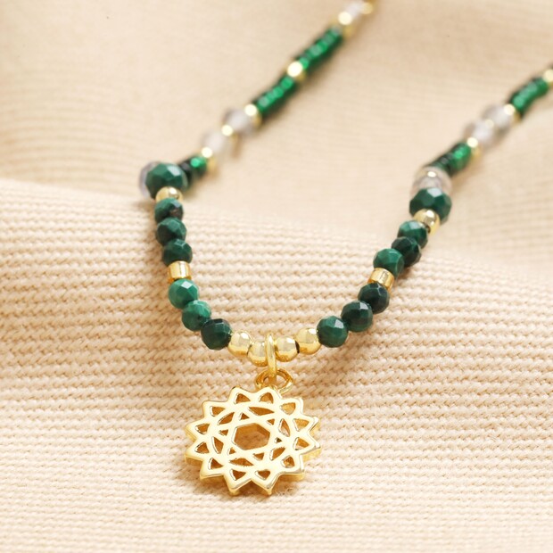 Heart Chakra Beaded Necklace in Gold